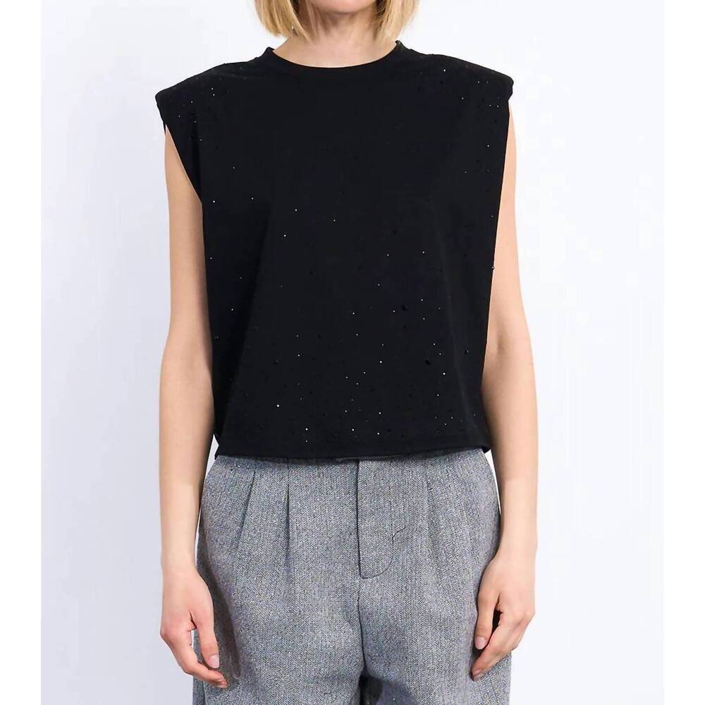 NEW MOLLY BRACKEN bedazzled muscle tee in black